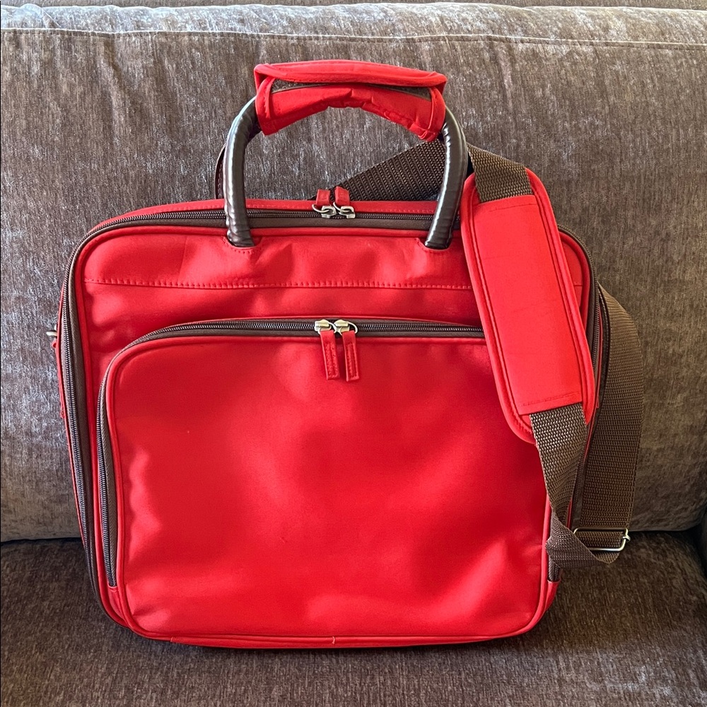 Laptop Case Red Nylon with Brown Accents Tons of Storage Space